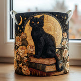 星明かりの中の黒猫のランドリーバスケット